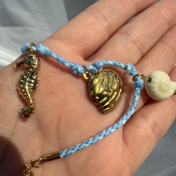 Shell, starfish, seahorse Charm Bracelet with Blue Cord - Picture 8 of 10